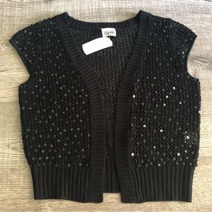Crochet Knit Sequined Bolero Crop Black Sweater NWT